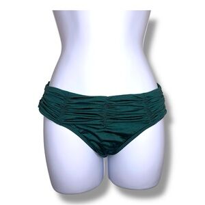 Small Despi Green Ruched Swim Bottom Emerald Textured Stretch Swimwear Beach